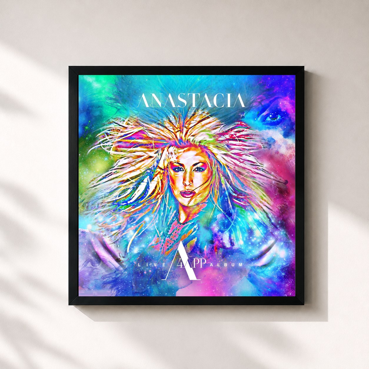 #noir Tableau carré de l'album A 4 APP de Anastacia, cadre noir 32x32 cm