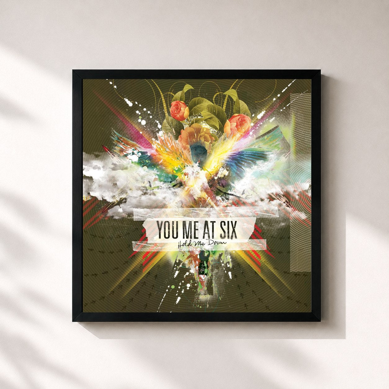 #noir Tableau carré de l'album Hold Me Down de You Me At Six, cadre noir 32x32 cm