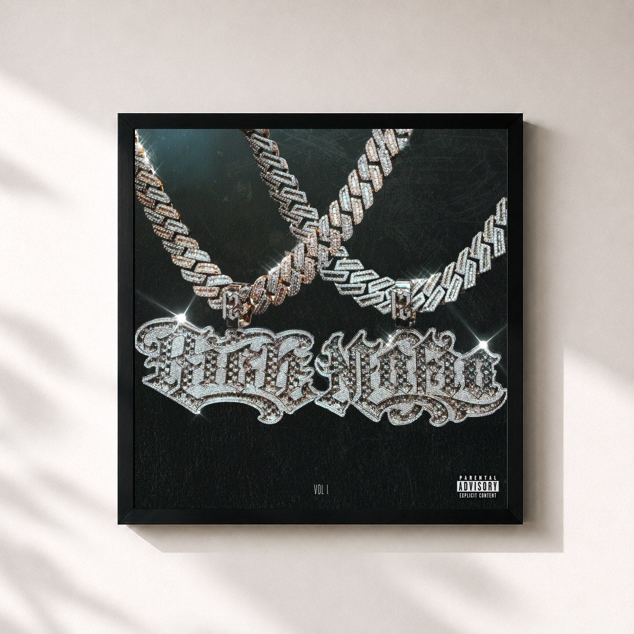 #noir Tableau carré de l'album Rich Mafia Vol. 1 de Alemán, cadre noir 32x32 cm