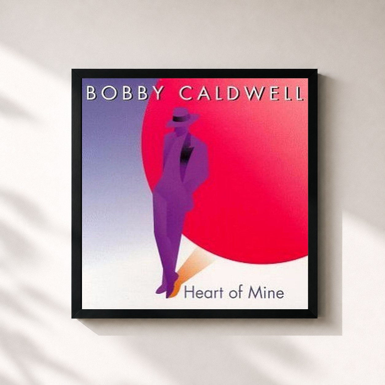#noir Tableau carré de l'album Heart of Mine de Bobby Caldwell, cadre noir 32x32 cm