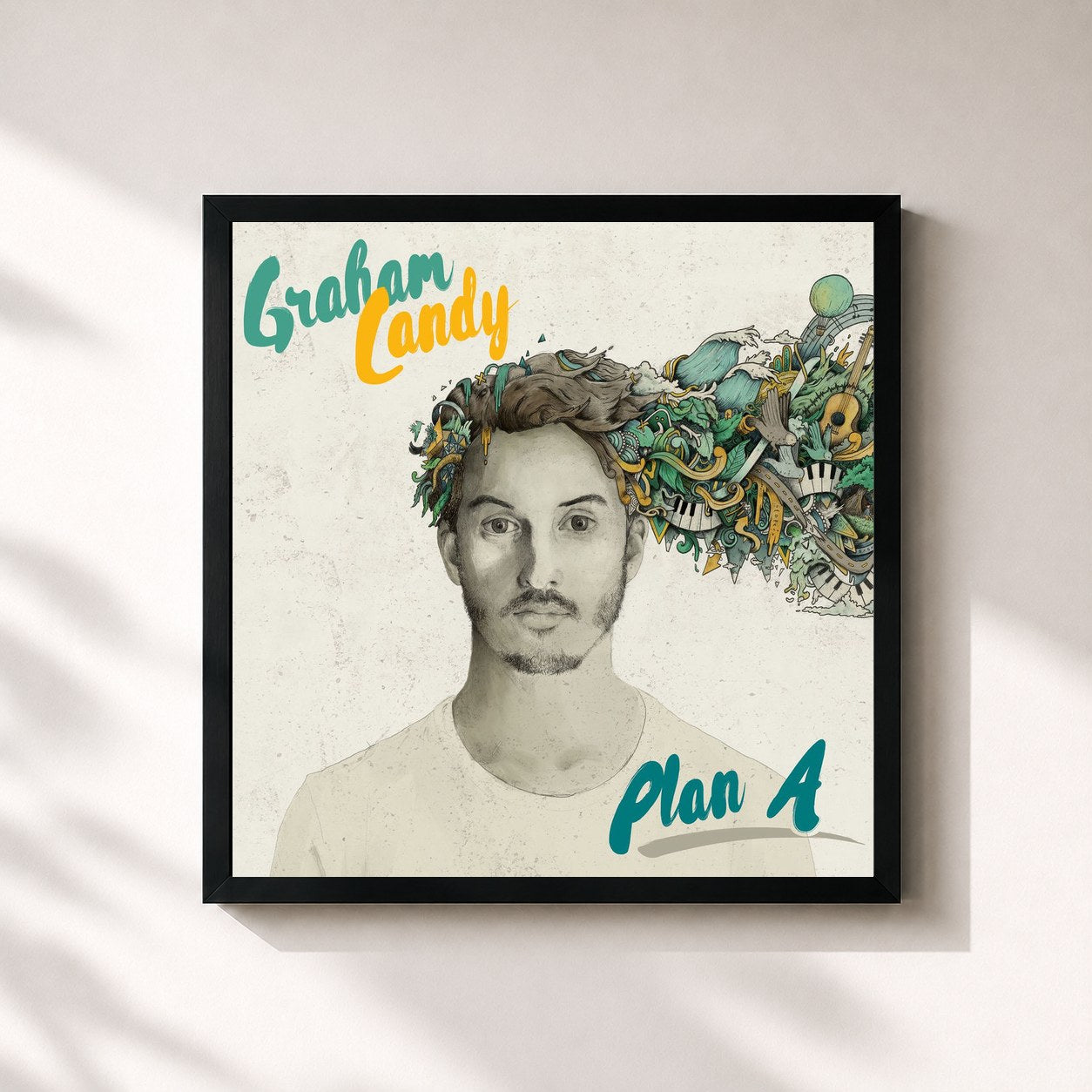 #noir Tableau carré de l'album Plan A de Graham Candy, cadre noir 32x32 cm
