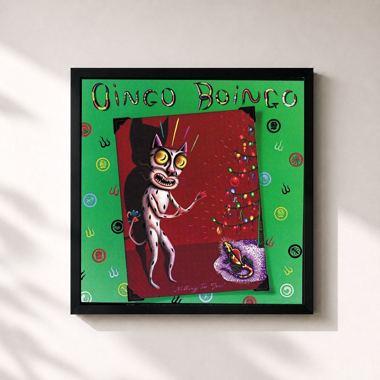 #noir Tableau carré de l'album Nothing To Fear de Oingo Boingo, cadre noir 32x32 cm