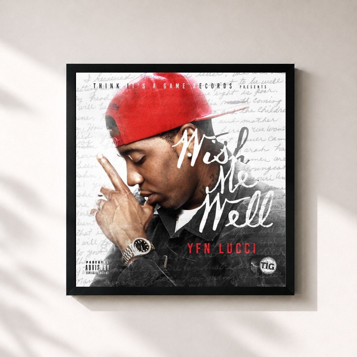 #noir Tableau carré de l'album Wish Me Well de YFN Lucci, cadre noir 32x32 cm