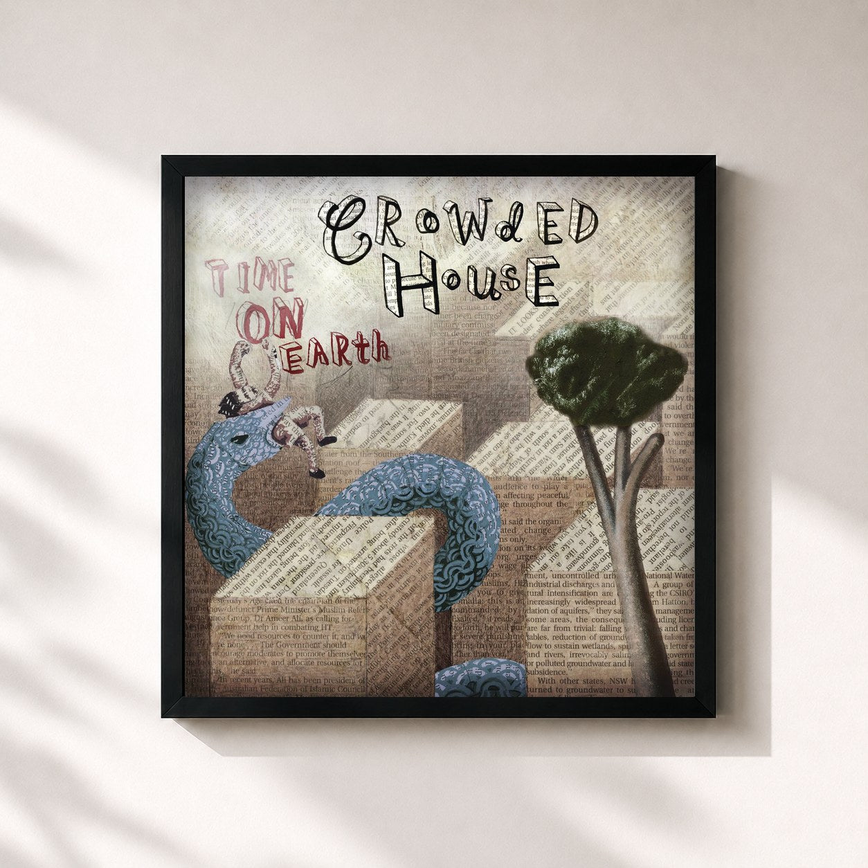 #noir Tableau carré de l'album Time on Earth de Crowded House, cadre noir 32x32 cm