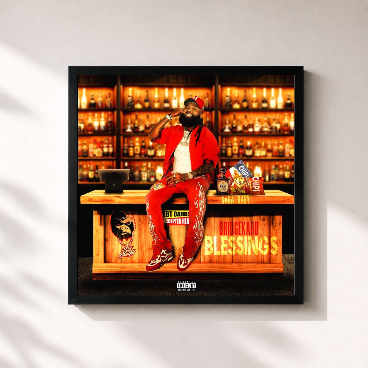 #noir Tableau carré de l'album Bridge Kard Blessings de Sada Baby, cadre noir 32x32 cm