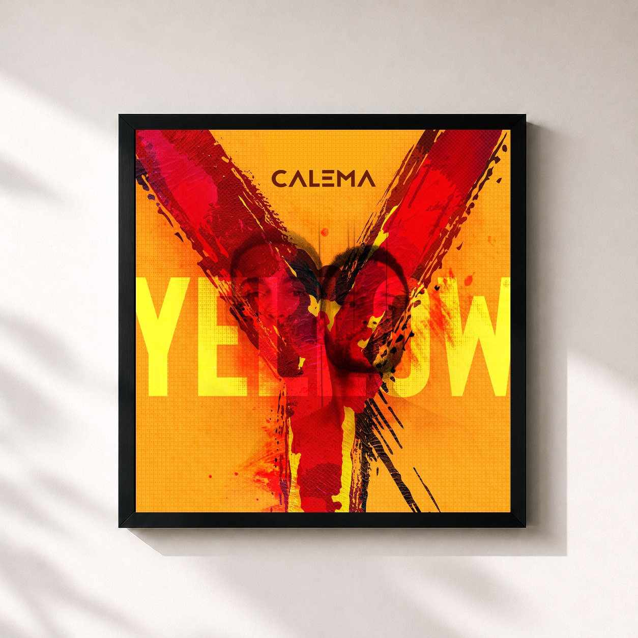 #noir Tableau carré de l'album Yellow de Calema, cadre noir 32x32 cm