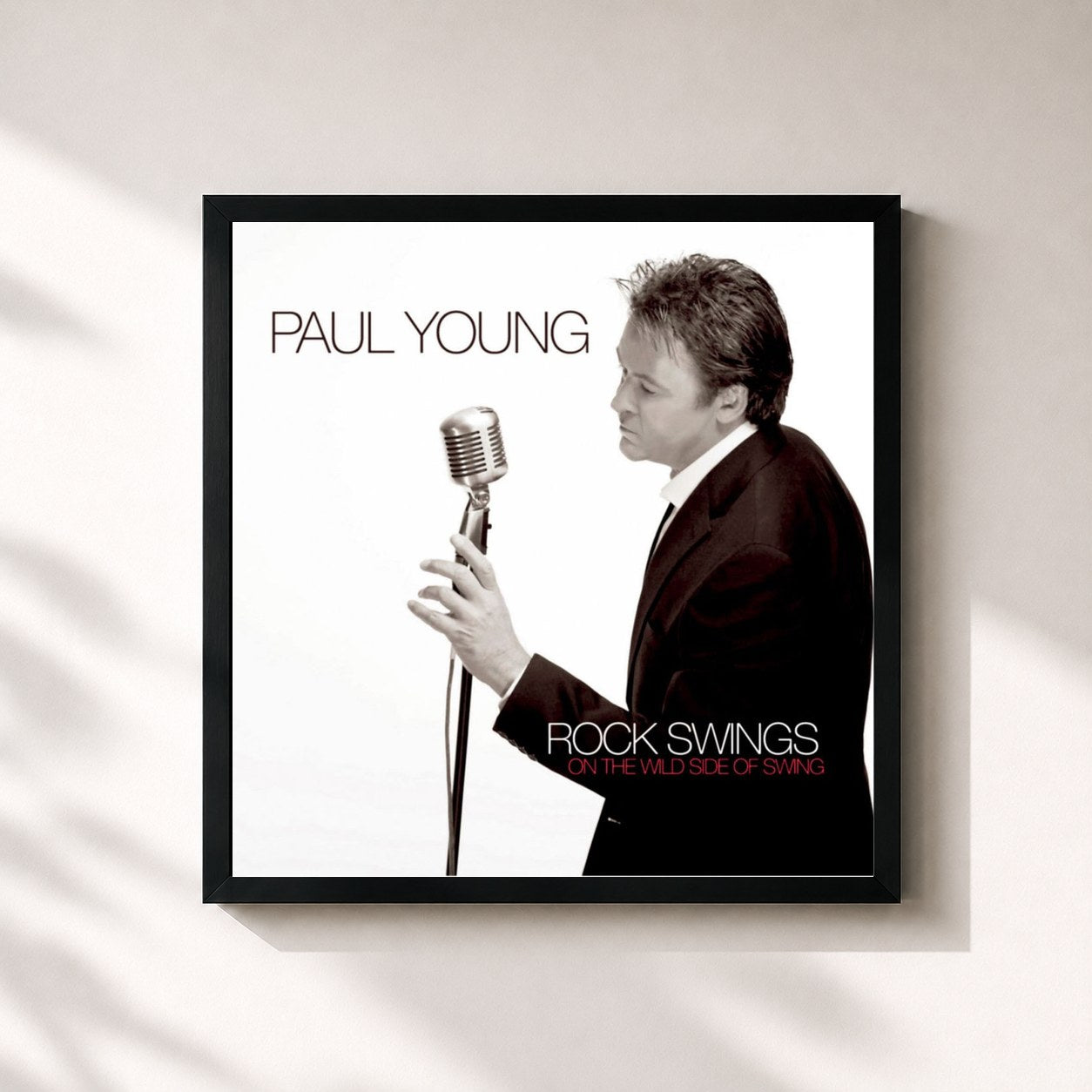 #noir Tableau carré de l'album Rock Swings de Paul Young, cadre noir 32x32 cm