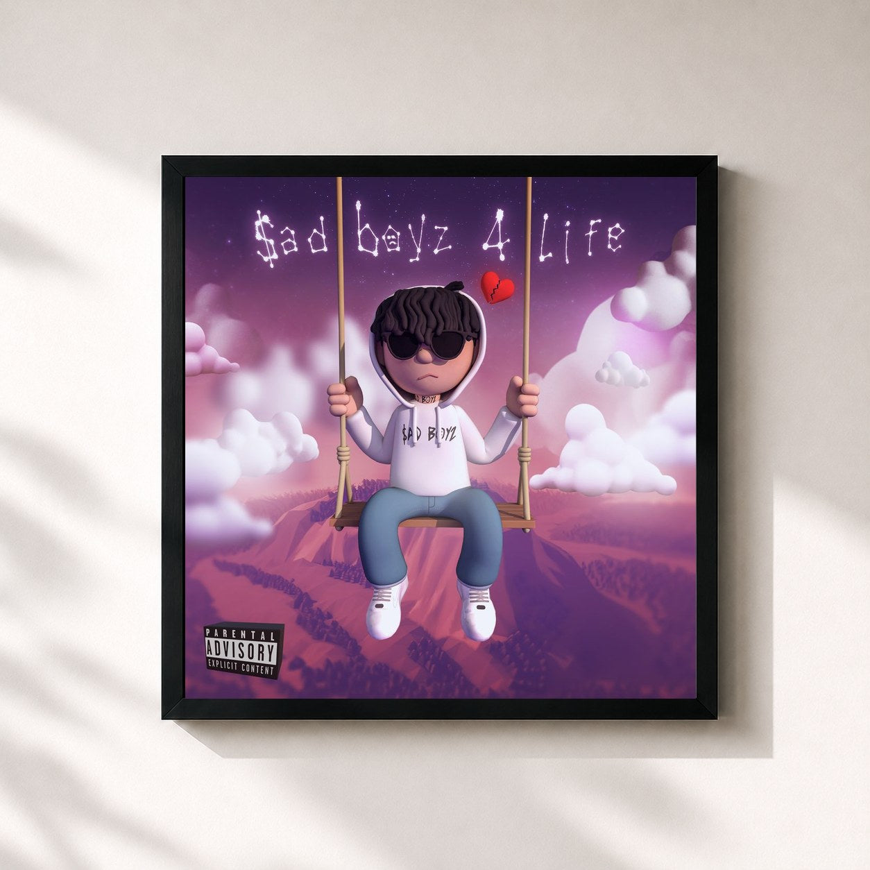 #noir Tableau carré de l'album $ad Boyz 4 Life de Junior H, cadre noir 32x32 cm