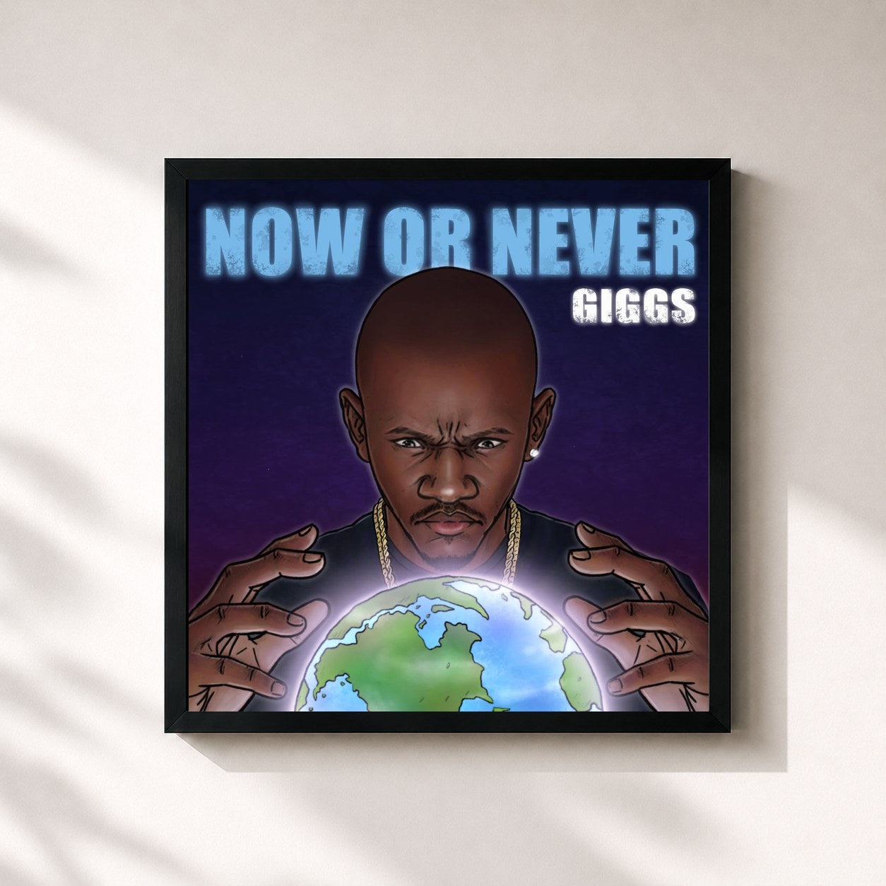 #noir Tableau carré de l'album Now Or Never de Giggs, cadre noir 32x32 cm
