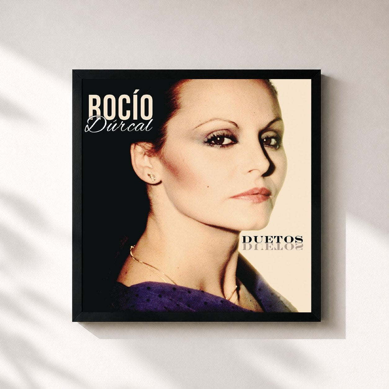 #noir Tableau carré de l'album Duetos de Rocio Durcal, cadre noir 32x32 cm