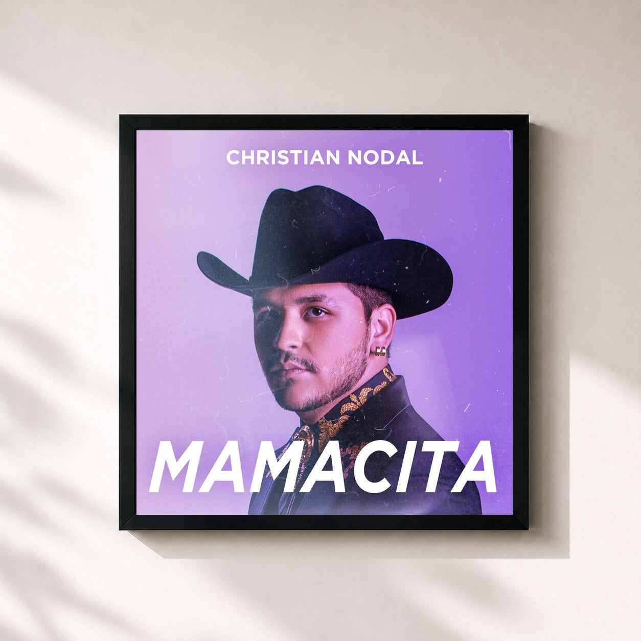 #noir Tableau carré de l'album Mamacita de Christian Nodal, cadre noir 32x32 cm