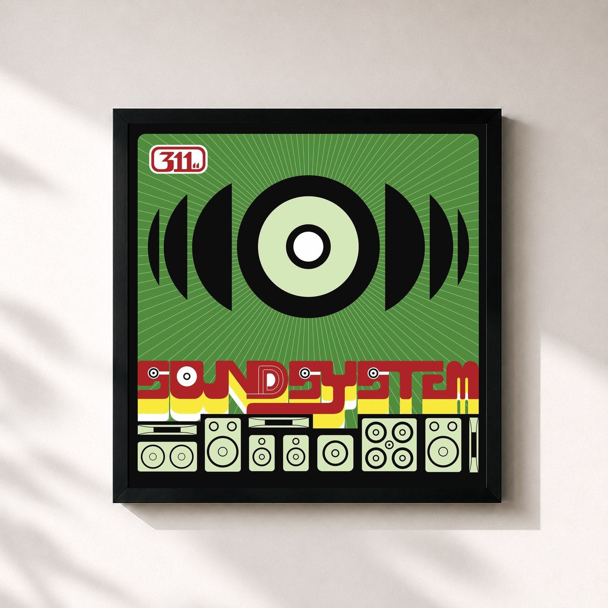 #noir Tableau carré de l'album Soundsystem de 311, cadre noir 32x32 cm