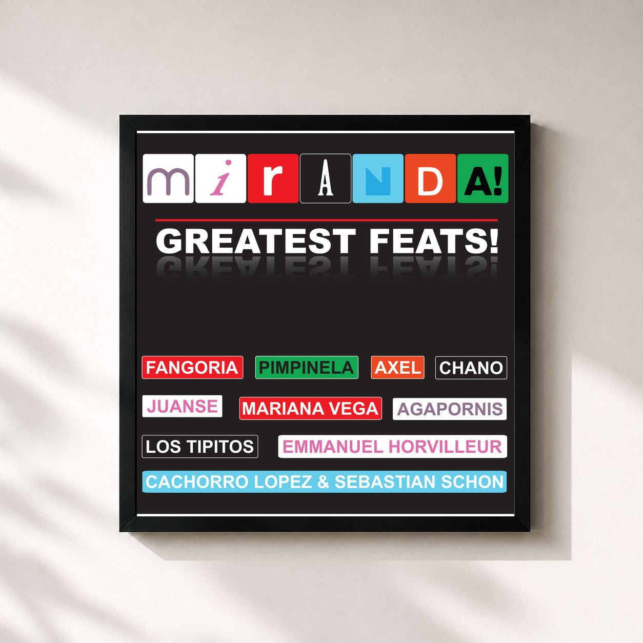 #noir Tableau carré de l'album Greatest Feats de Miranda!, cadre noir 32x32 cm