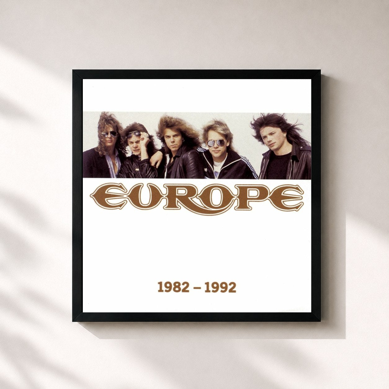 #noir Tableau carré de l'album 1982-1992 de Europe, cadre noir 32x32 cm