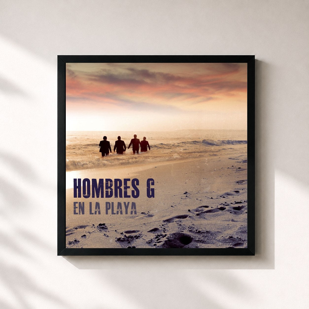 #noir Tableau carré de l'album En La Playa de Hombres G, cadre noir 32x32 cm