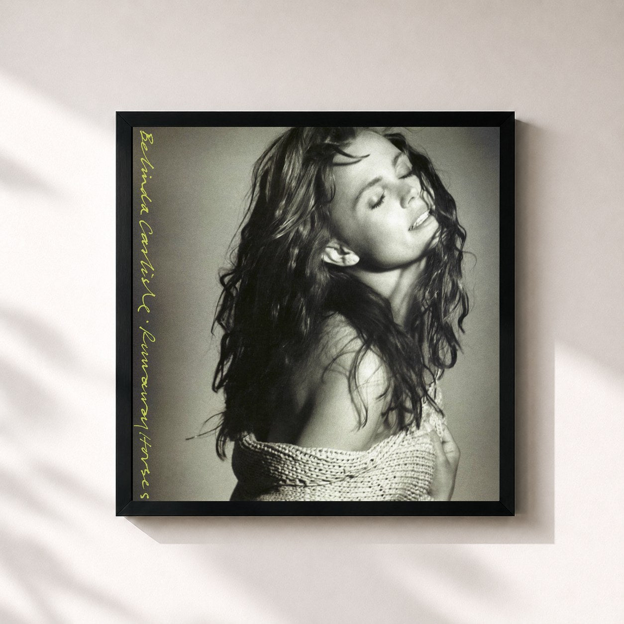 #noir Tableau carré de l'album Runaway Horses de Belinda Carlisle, cadre noir 32x32 cm