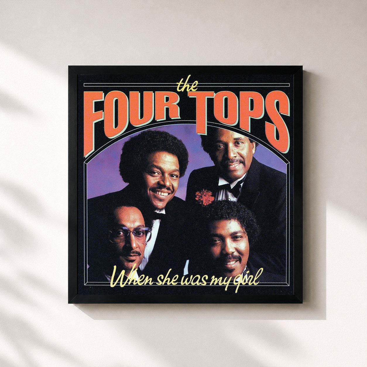 #noir Tableau carré de l'album When She Was My Girl de Four Tops, cadre noir 32x32 cm