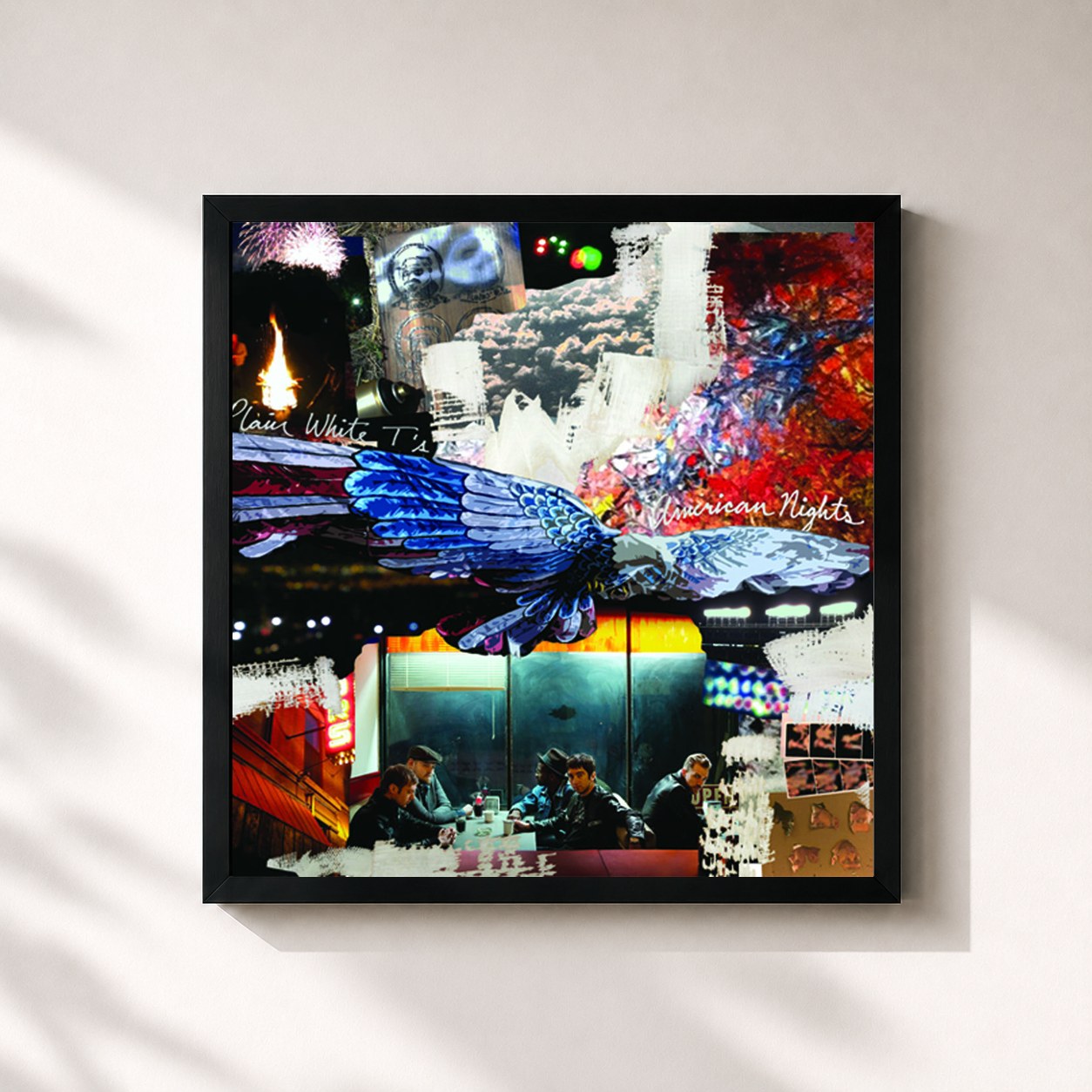 #noir Tableau carré de l'album American Nights de Plain White T's, cadre noir 32x32 cm