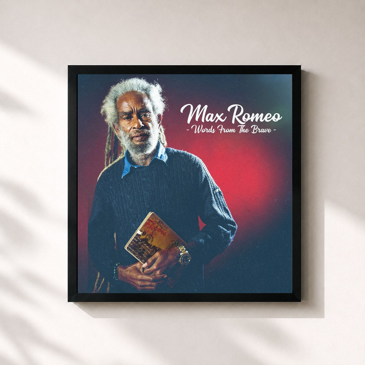 #noir Tableau carré de l'album Words from the Brave de Max Romeo, cadre noir 32x32 cm
