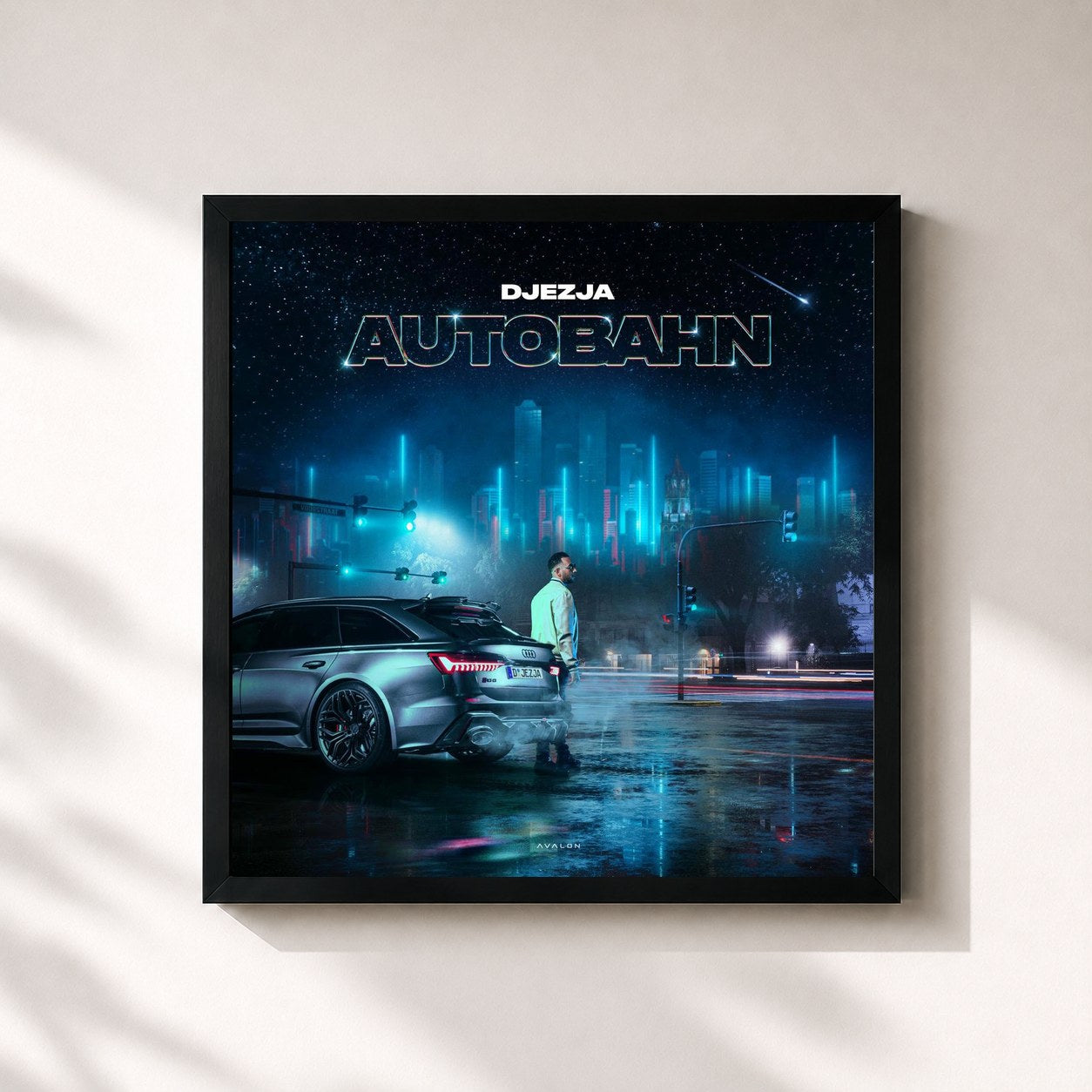 #noir Tableau carré de l'album Autobahn de DJEZJA, cadre noir 32x32 cm
