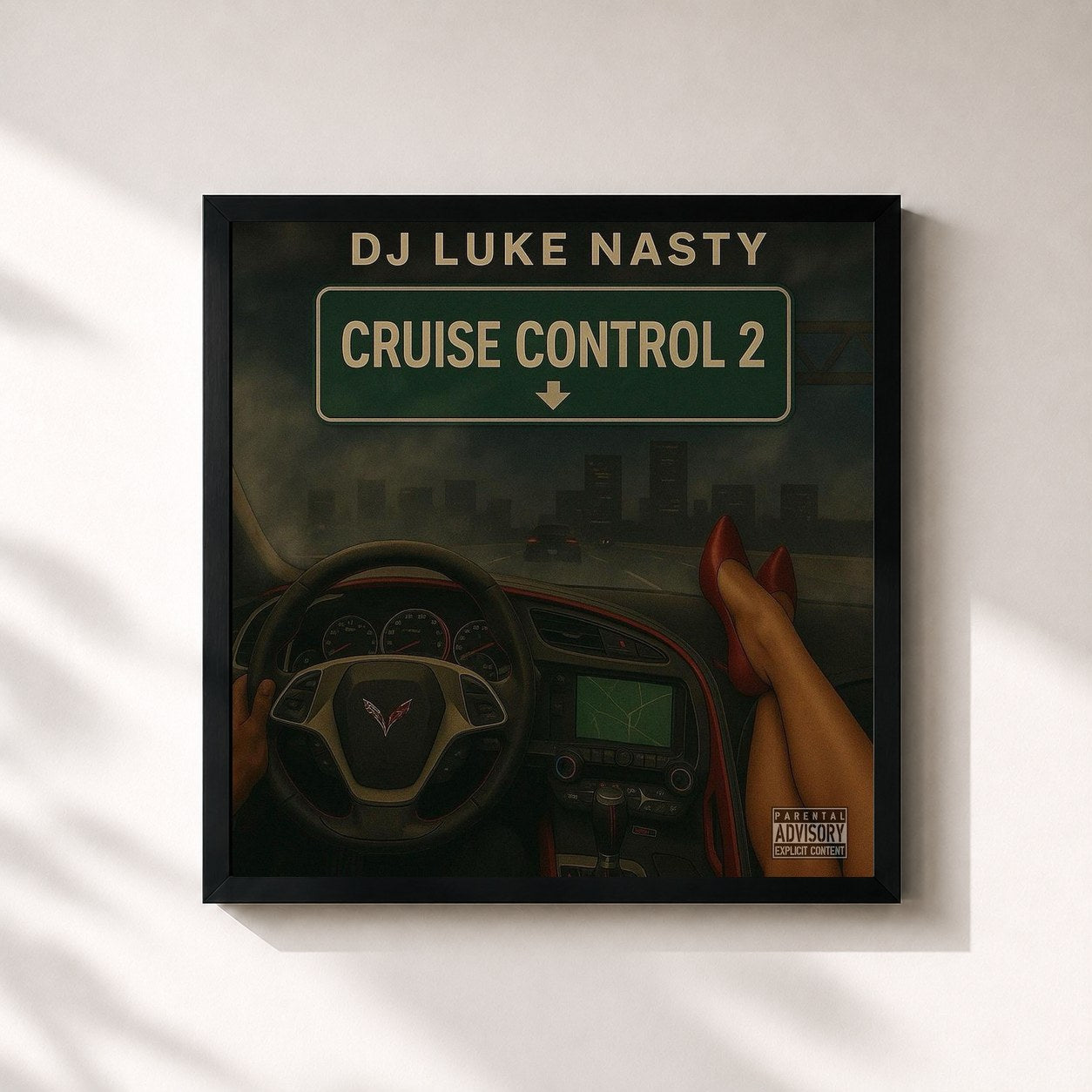 #noir Tableau carré de l'album Cruise Control 2 de DJ Luke Nasty, cadre noir 32x32 cm