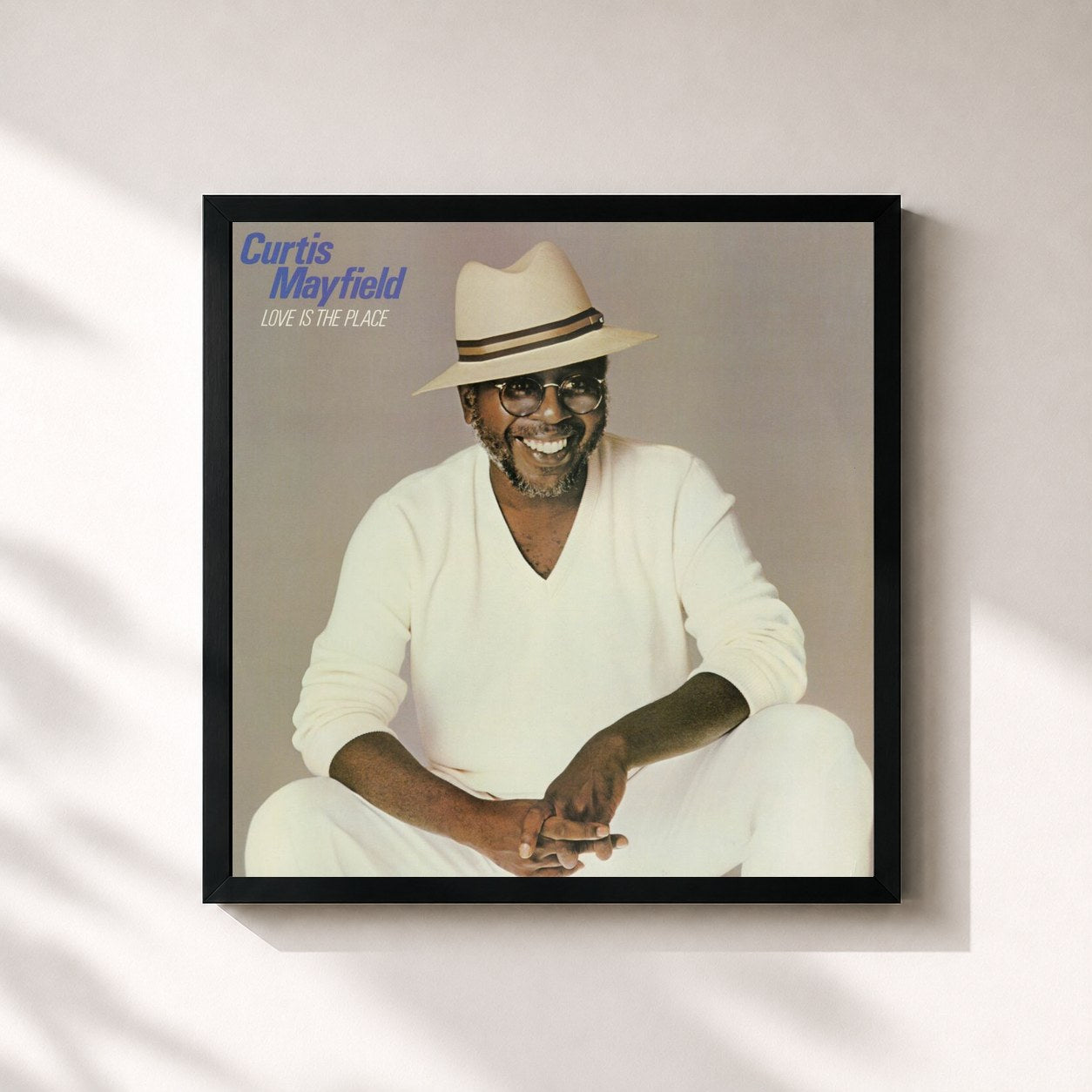 #noir Tableau carré de l'album Love Is the Place de Curtis Mayfield, cadre noir 32x32 cm