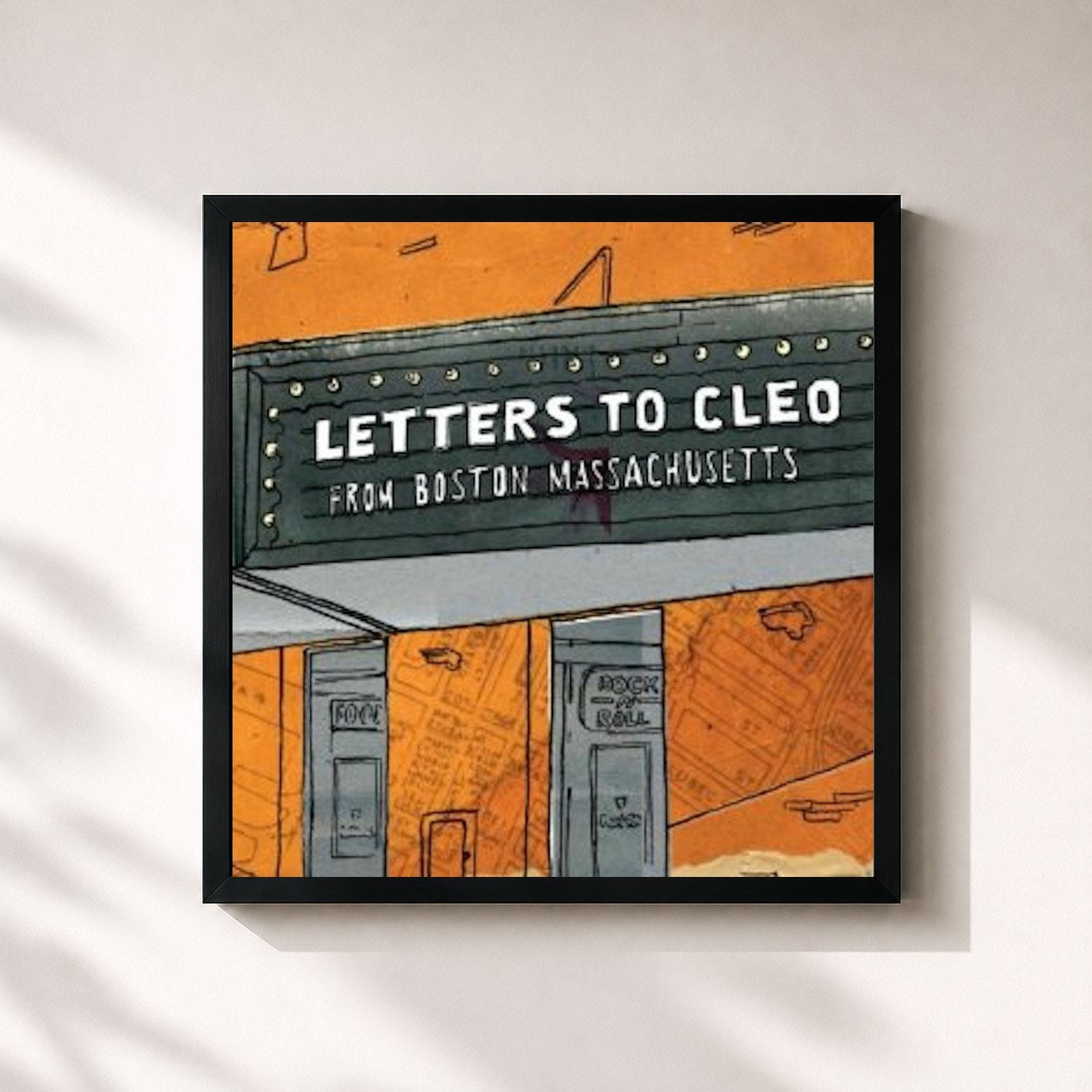 #noir Tableau carré de l'album From Boston Massachusetts de Letters to Cleo, cadre noir 32x32 cm
