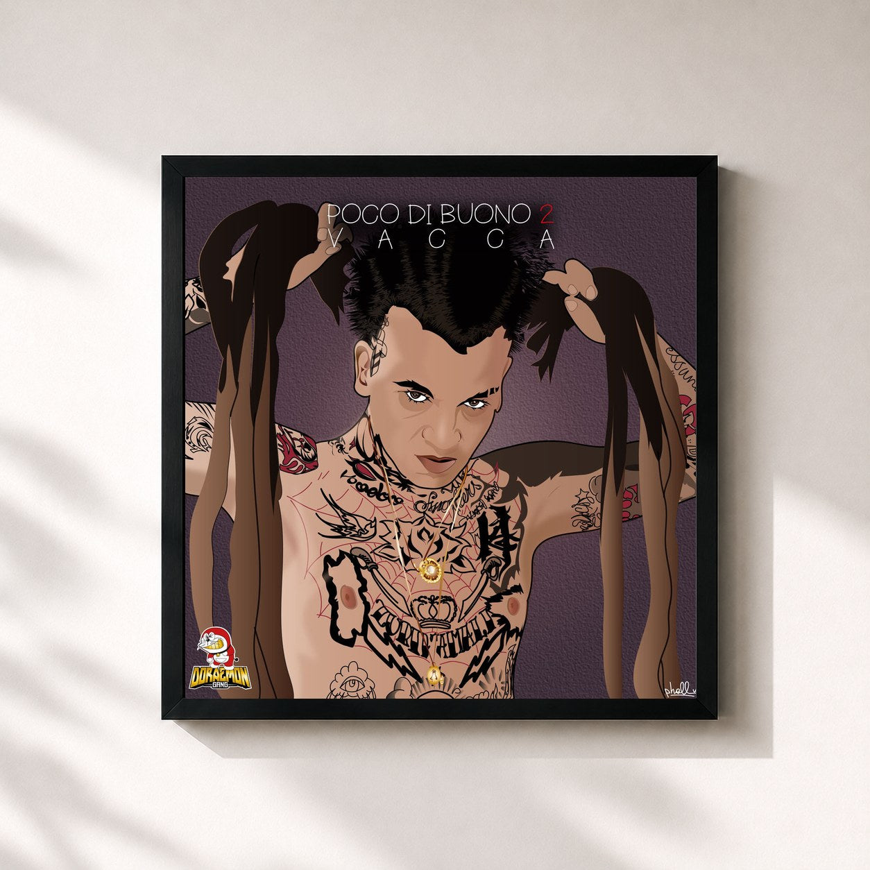 #noir Tableau carré de l'album Poco Di Buono 2 de Vacca, cadre noir 32x32 cm