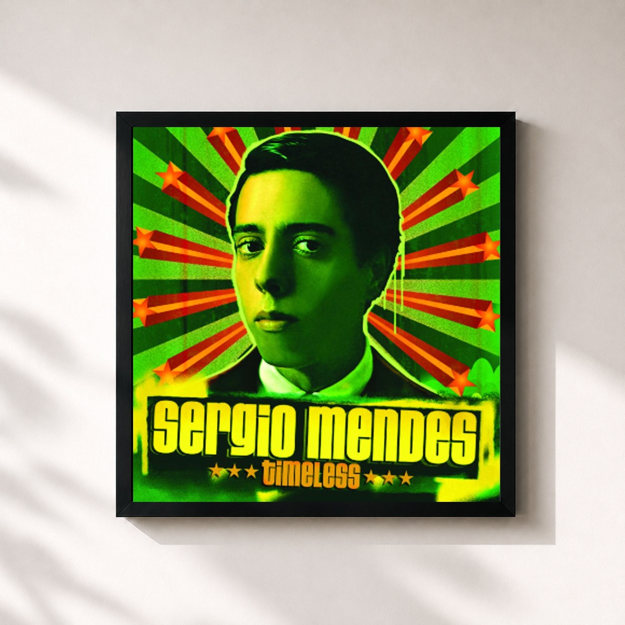 #noir Tableau carré de l'album Timeless de Sergio Mendes, cadre noir 32x32 cm