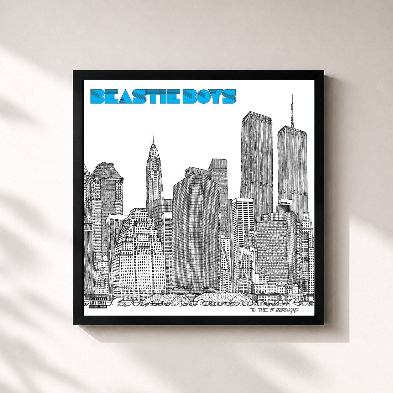 #noir Tableau carré de l'album To The 5 Boroughs de Beastie Boys, cadre noir 32x32 cm