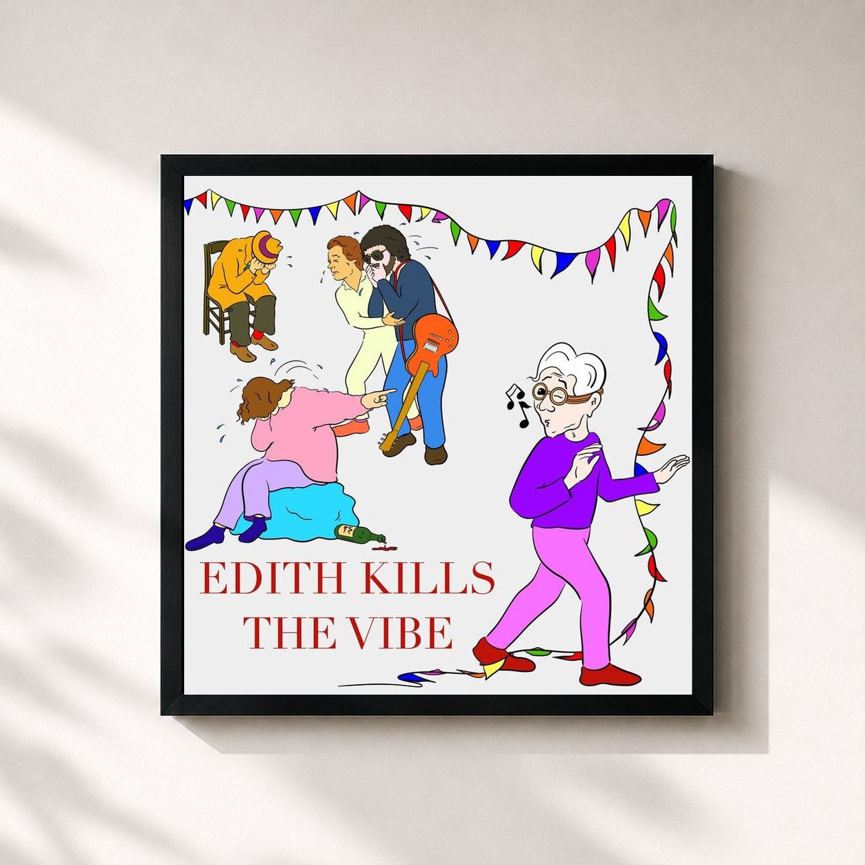 #noir Tableau carré de l'album Edith Kills The Vibe de Edith Whiskers, cadre noir 32x32 cm