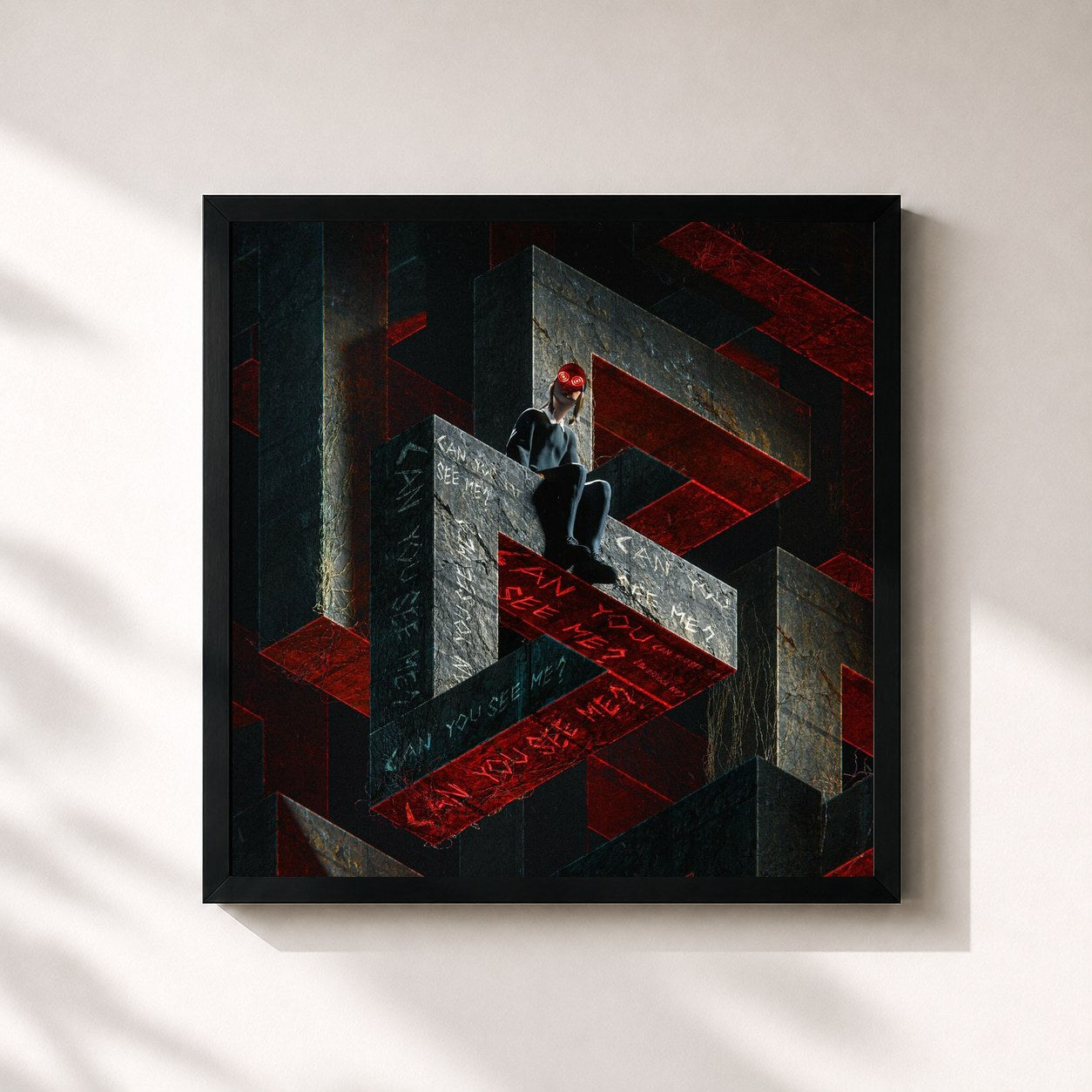#noir Tableau carré de l'album CAN YOU SEE ME? de Rezz, cadre noir 32x32 cm