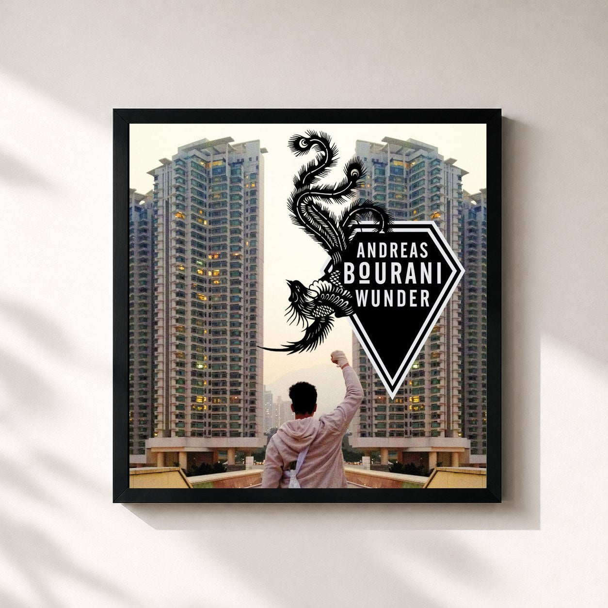 #noir Tableau carré de l'album Wunder de Andreas Bourani, cadre noir 32x32 cm