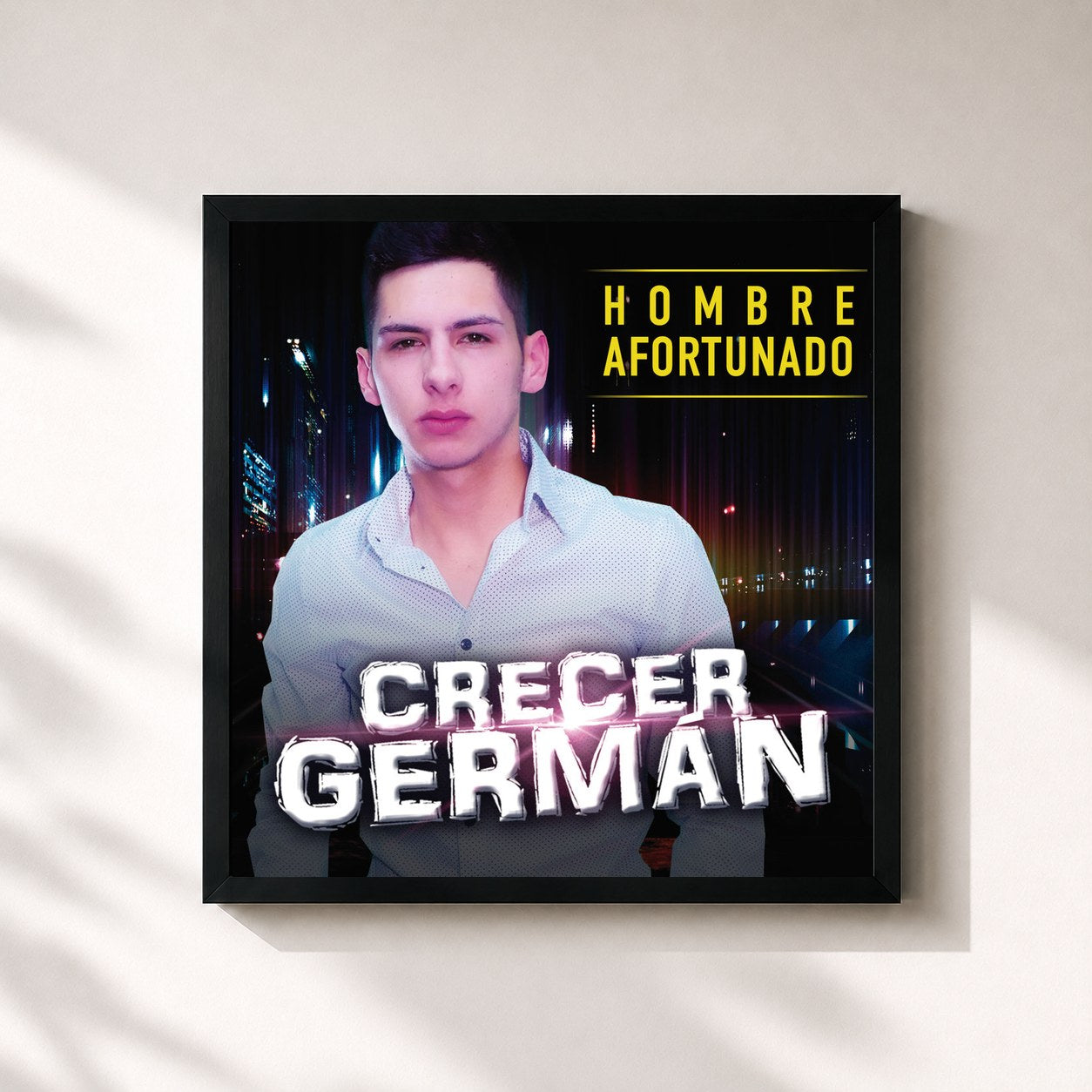 #noir Tableau carré de l'album Hombre Afortunado de Crecer German, cadre noir 32x32 cm
