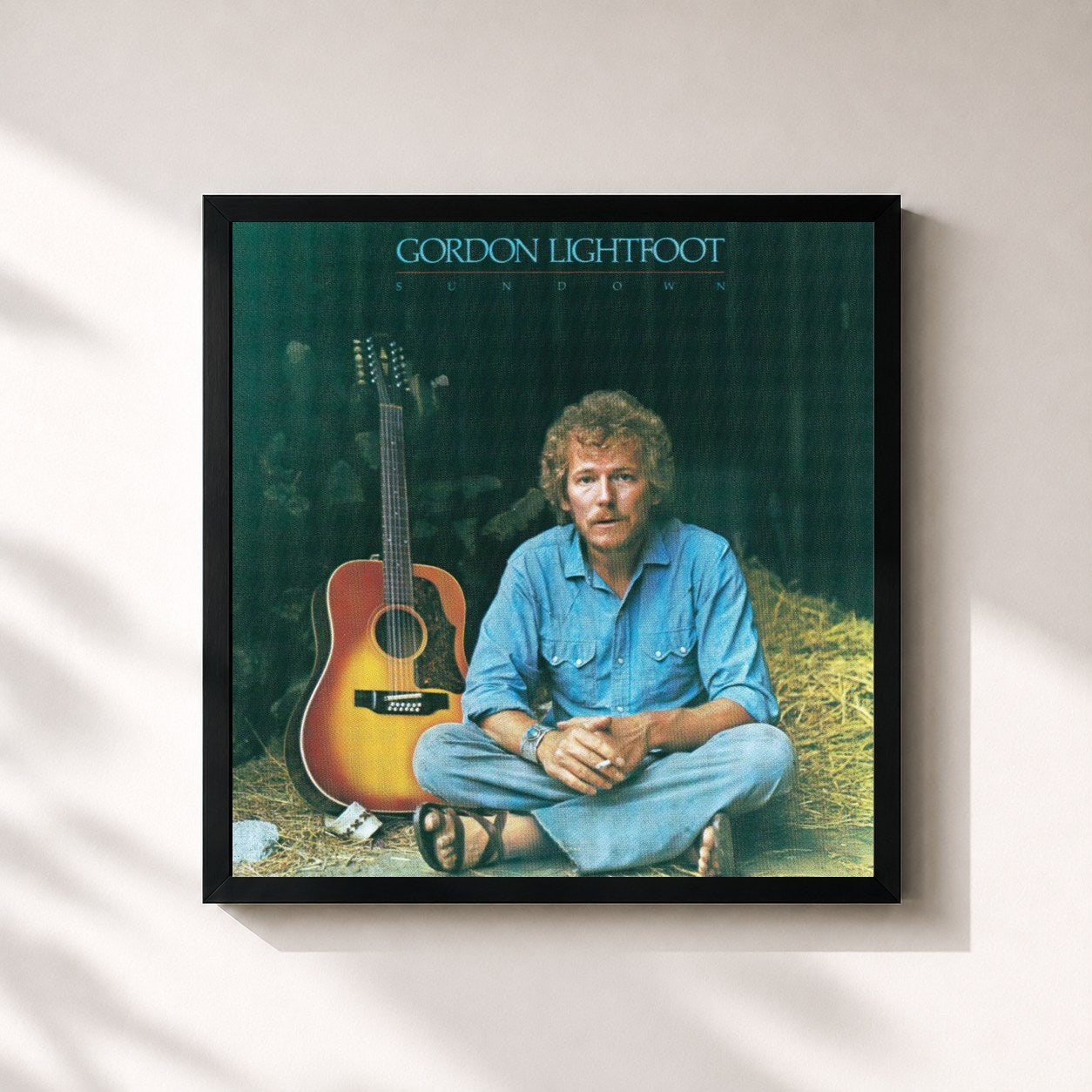#noir Tableau carré de l'album Sundown de Gordon Lightfoot, cadre noir 32x32 cm