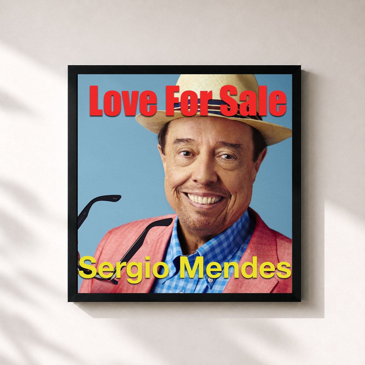 #noir Tableau carré de l'album Love For Sale de Sergio Mendes, cadre noir 32x32 cm