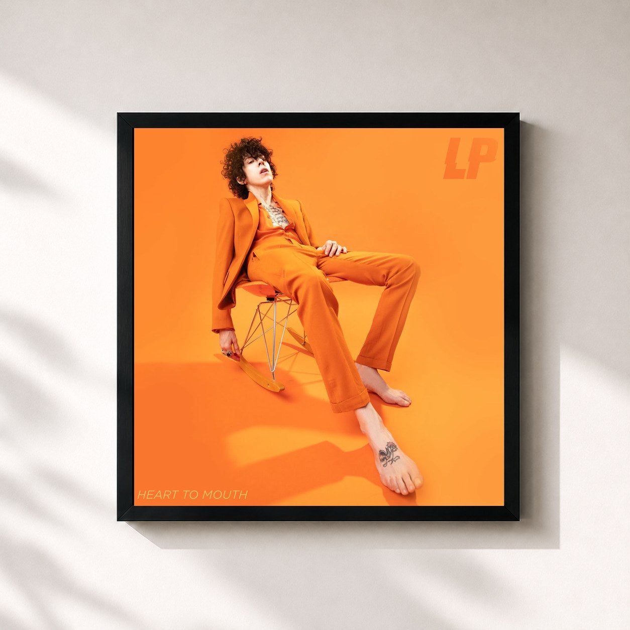 #noir Tableau carré de l'album Heart to Mouth de LP, cadre noir 32x32 cm