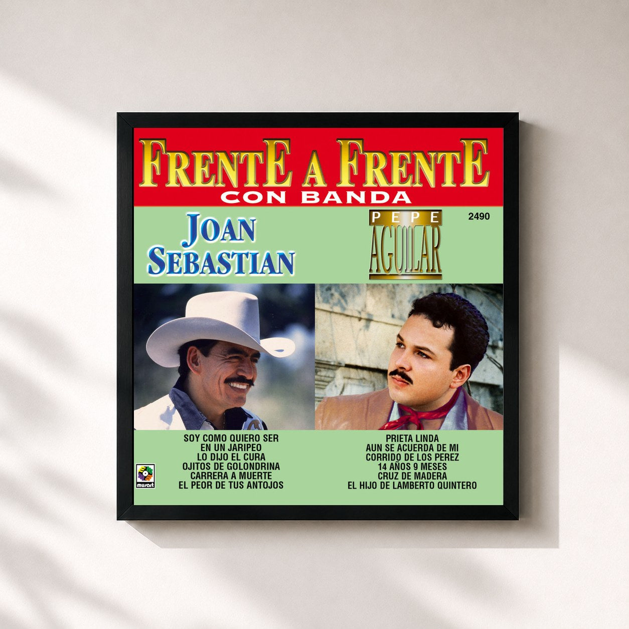#noir Tableau carré de l'album Frente A Frente: Con Banda de Pepe Aguilar, cadre noir 32x32 cm