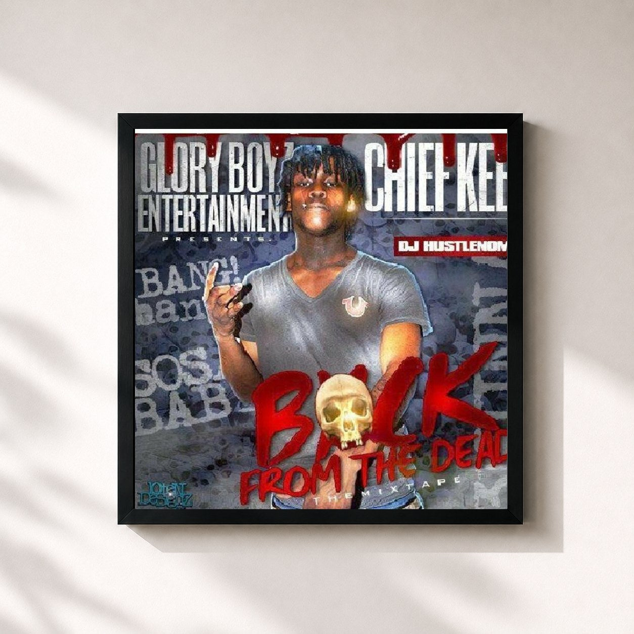 #noir Tableau carré de l'album Back from the Dead de Chief Keef, cadre noir 32x32 cm