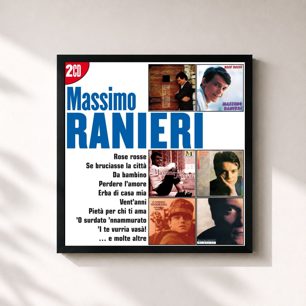 #noir Tableau carré de l'album I Grandi Successi: Massimo Ranieri de Massimo Ranieri, cadre noir 32x32 cm