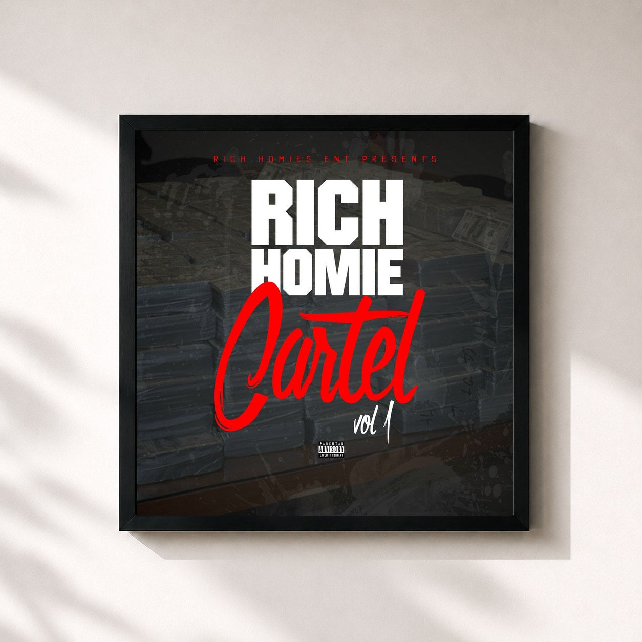 #noir Tableau carré de l'album Rich Homie Cartel Vol 1 de Rich Homie Quan, cadre noir 32x32 cm