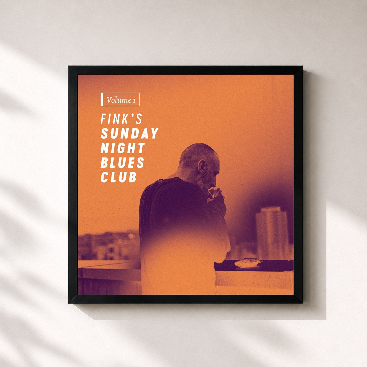 #noir Tableau carré de l'album Fink’s Sunday Night Blues Club, Vol. 1 de Fink, cadre noir 32x32 cm