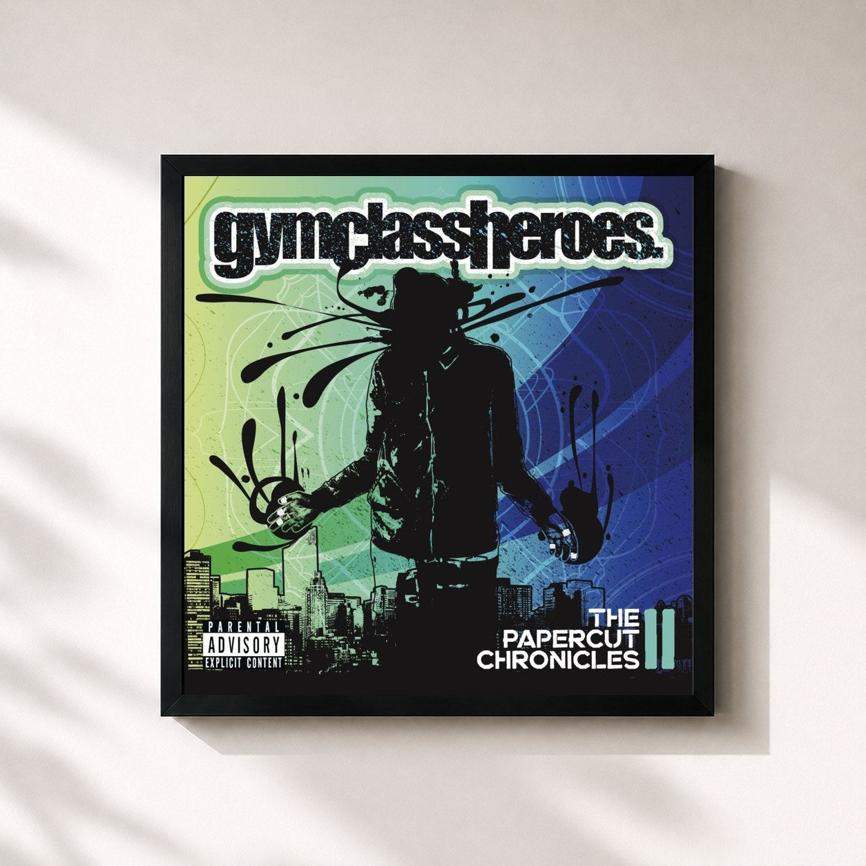 #noir Tableau carré de l'album The Papercut Chronicles II de Gym Class Heroes, cadre noir 32x32 cm