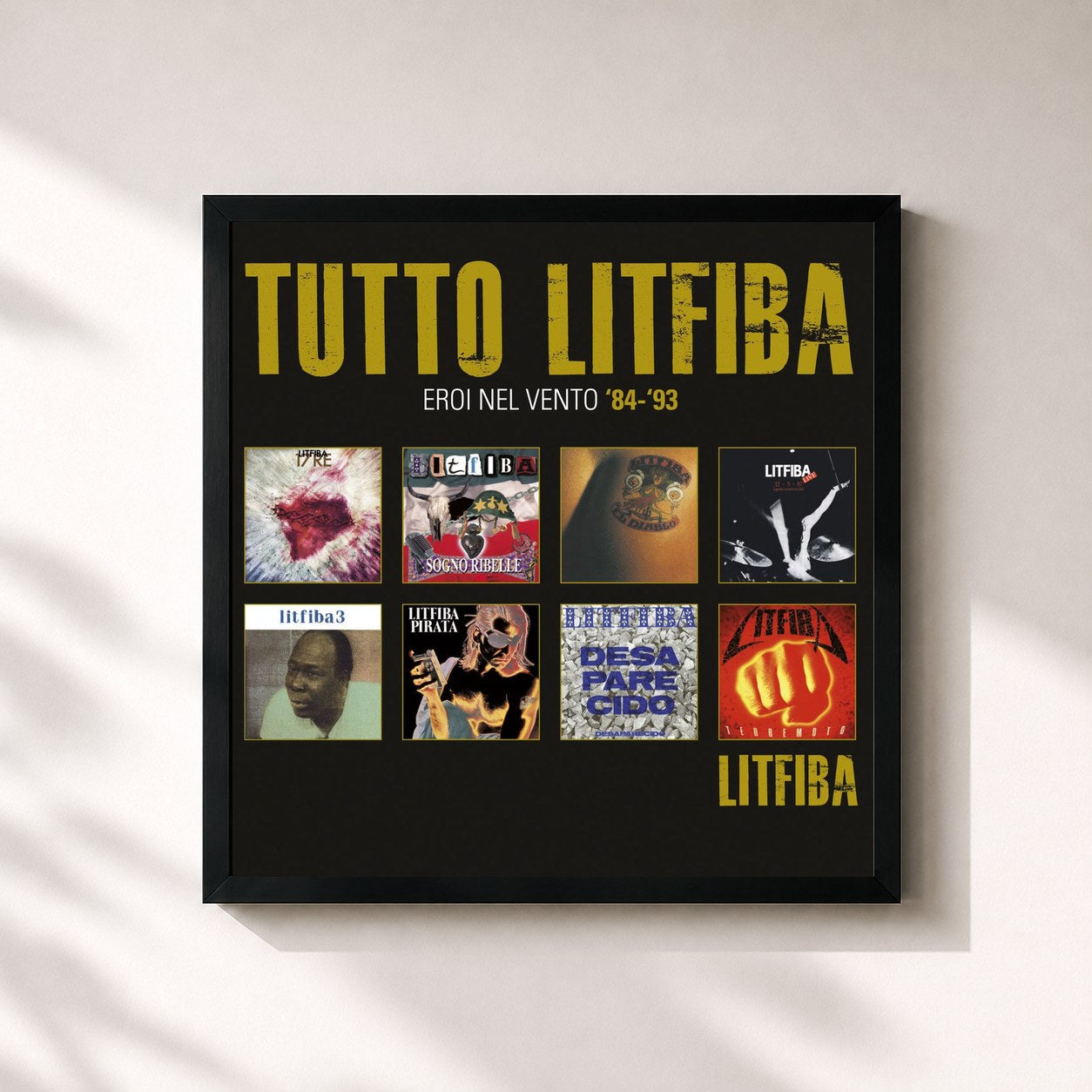 #noir Tableau carré de l'album Tutto Litfiba "Eroi nel vento 1984-1993" de Litfiba, cadre noir 32x32 cm