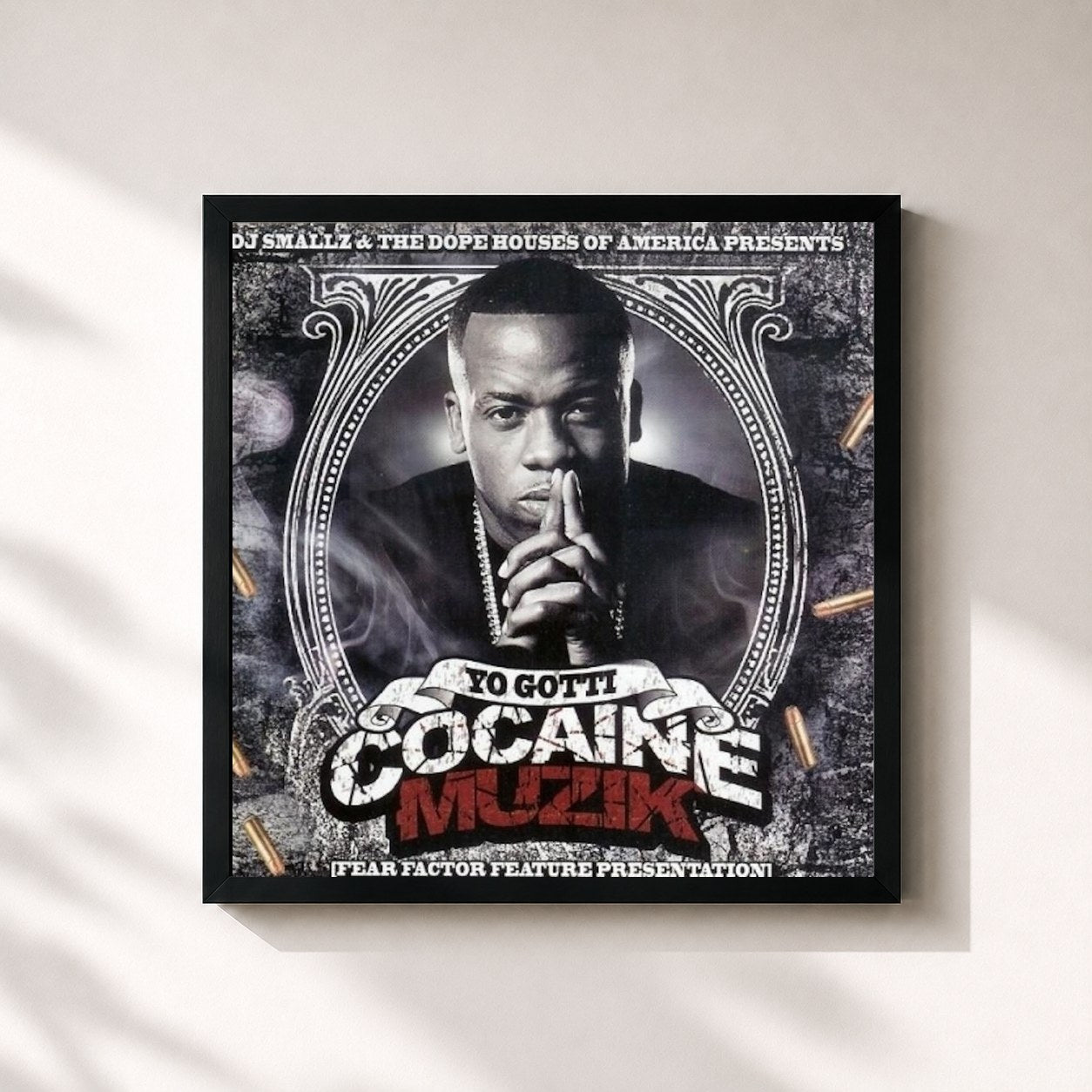 #noir Tableau carré de l'album Cocaine Muzik de Yo Gotti, cadre noir 32x32 cm