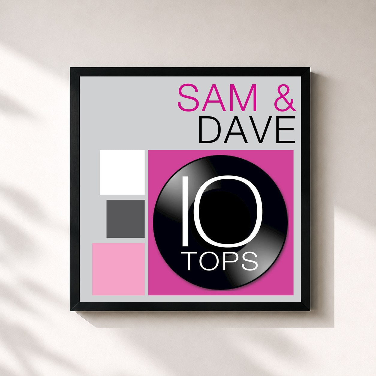 #noir Tableau carré de l'album 10 Tops: Sam & Dave de Sam & Dave, cadre noir 32x32 cm
