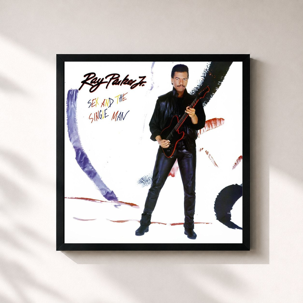 #noir Tableau carré de l'album Sex and the Single Man de Ray Parker Jr., cadre noir 32x32 cm
