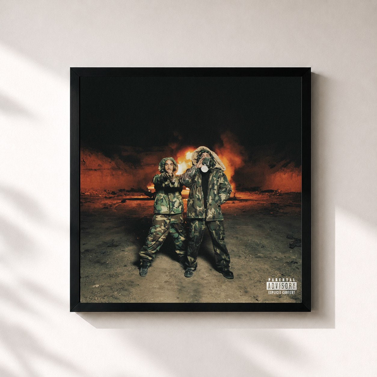#noir Tableau carré de l'album Back In Bidness de Shoreline Mafia, cadre noir 32x32 cm