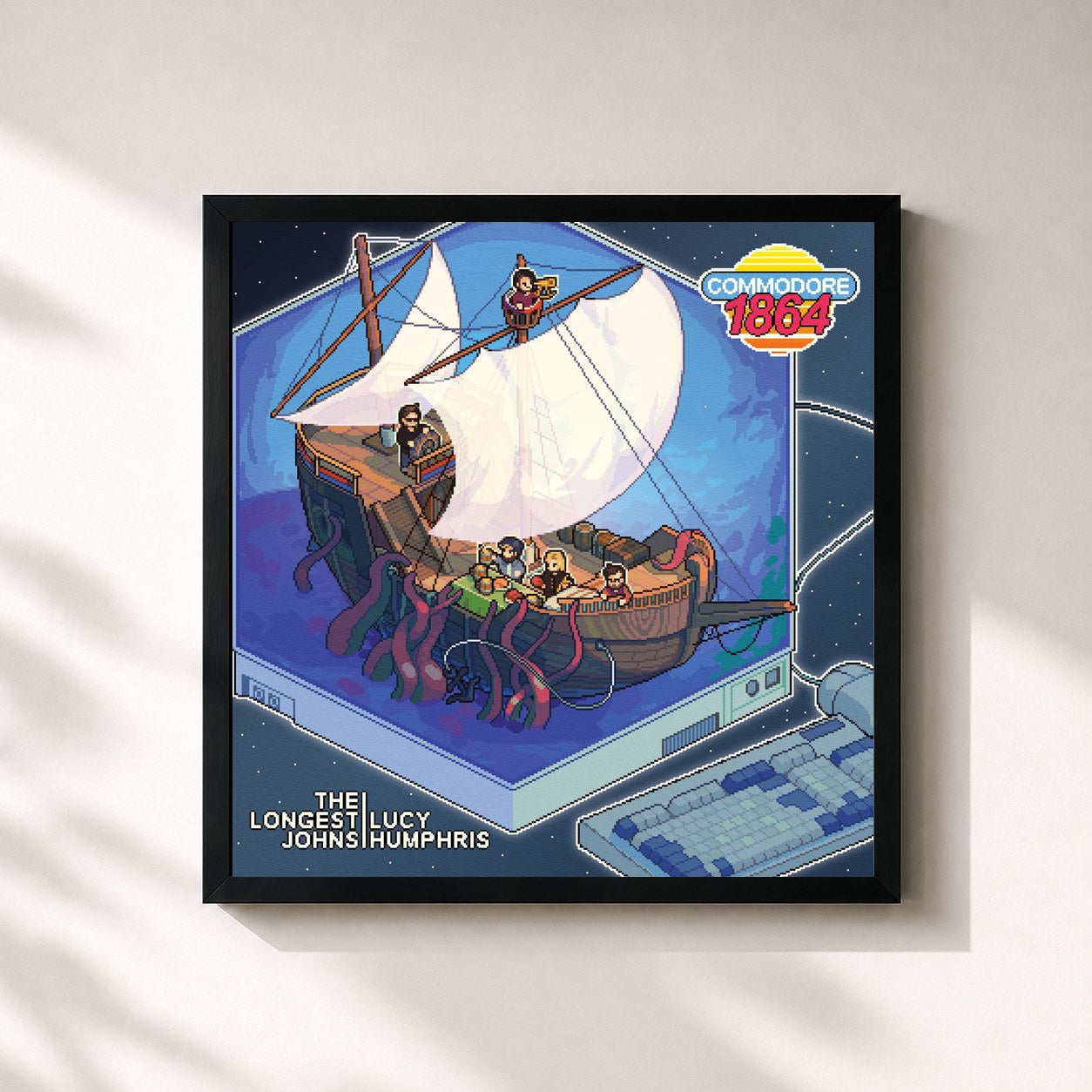 #noir Tableau carré de l'album Commodore 1864 de The Longest Johns, cadre noir 32x32 cm