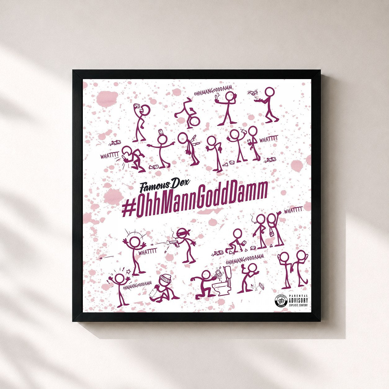 #noir Tableau carré de l'album OhhMannGoddDamm de Famous Dex, cadre noir 32x32 cm